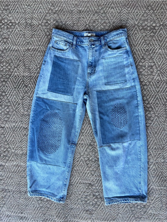 Banana Republic Denim - Banana Republic Barrel Leg Jeans Women's 27 Patchwork Light Wash Denim Cropped